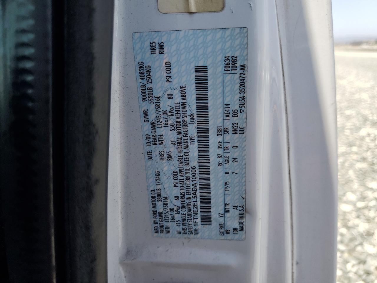 2010 Ford Econoline E250 Van VIN: 1FTNE2EL5ADA10006 Lot: 60139295