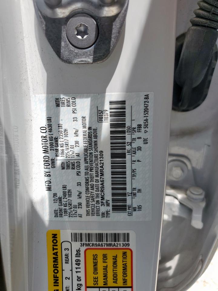 2021 Ford Bronco Sport VIN: 3FMCR9A67MRA21309 Lot: 60750415