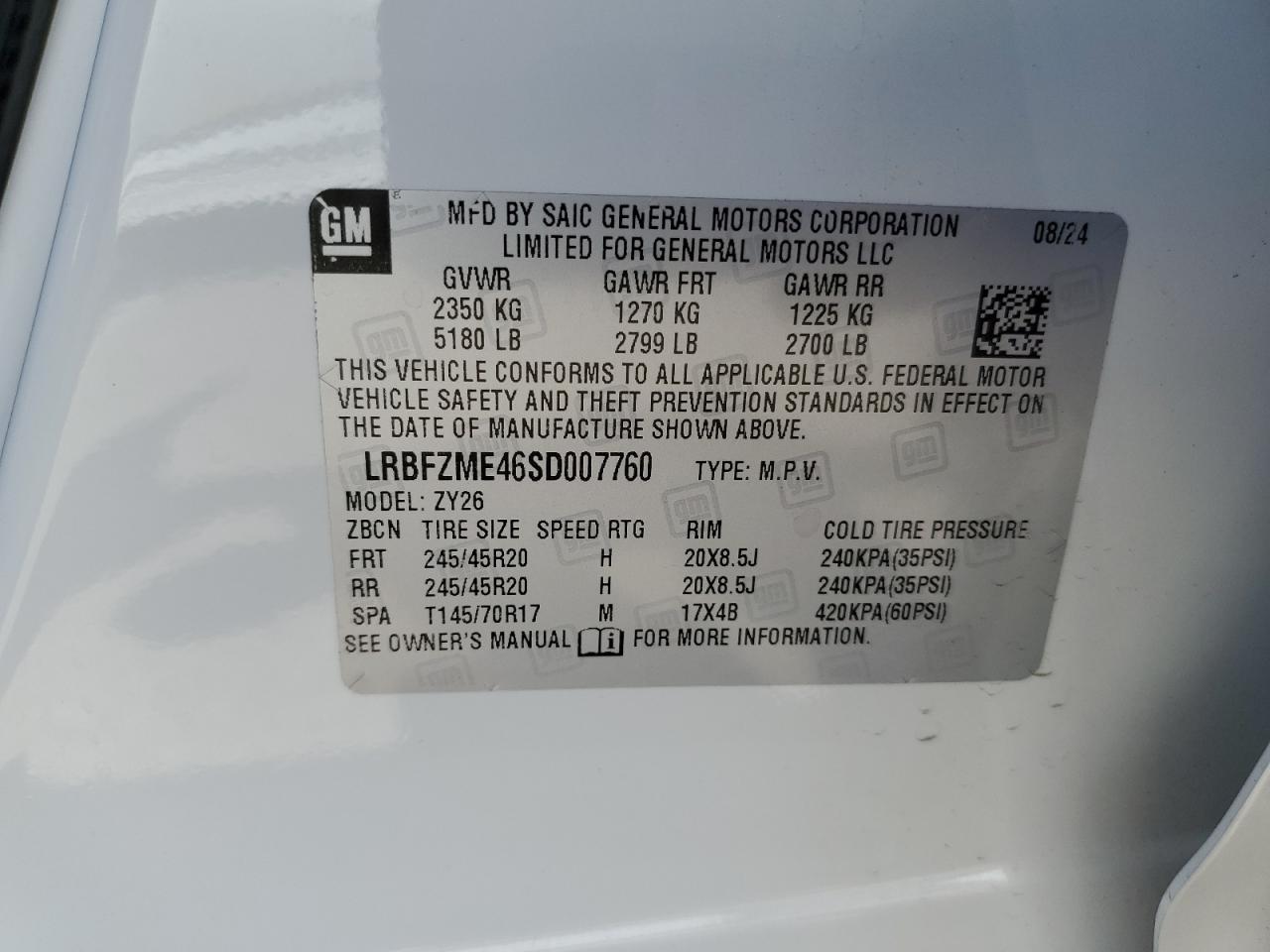 2025 Buick Envision Avenir VIN: LRBFZME46SD007760 Lot: 62417785