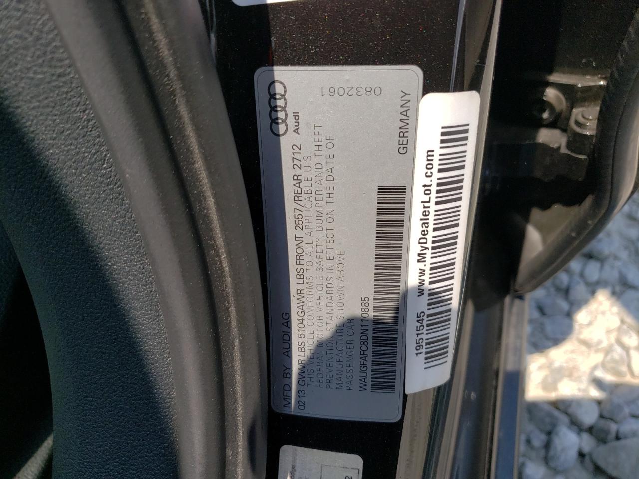 2013 Audi A6 Premium Plus VIN: WAUGFAFC8DN110885 Lot: 62232895