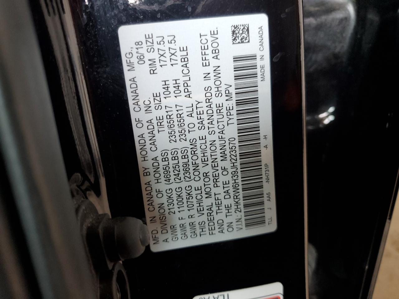 2018 Honda Cr-V Lx VIN: 2HKRW6H39JH223570 Lot: 59859945