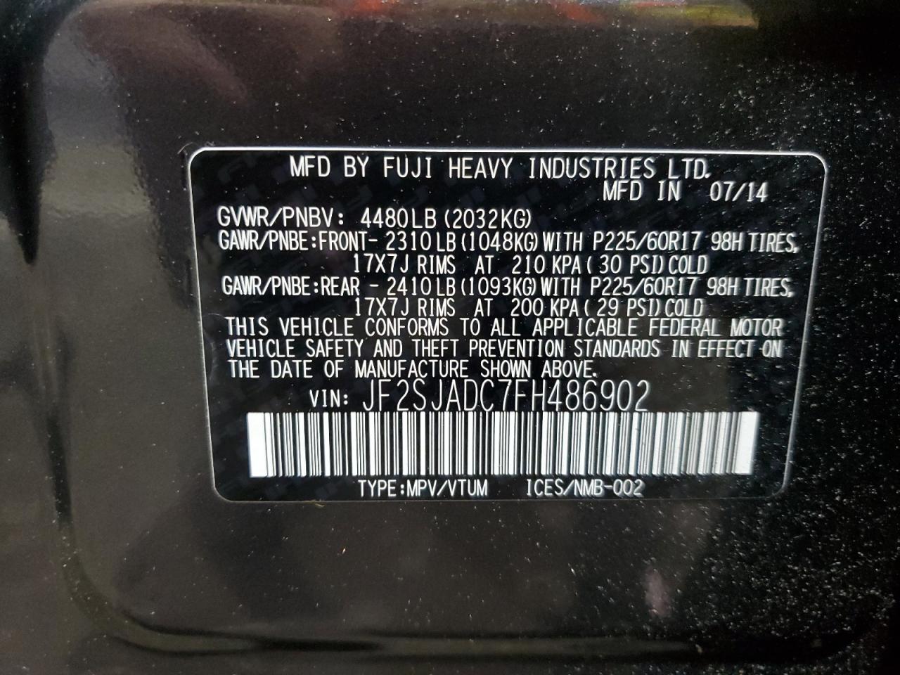 2015 Subaru Forester 2.5I Premium VIN: JF2SJADC7FH486902 Lot: 61623815