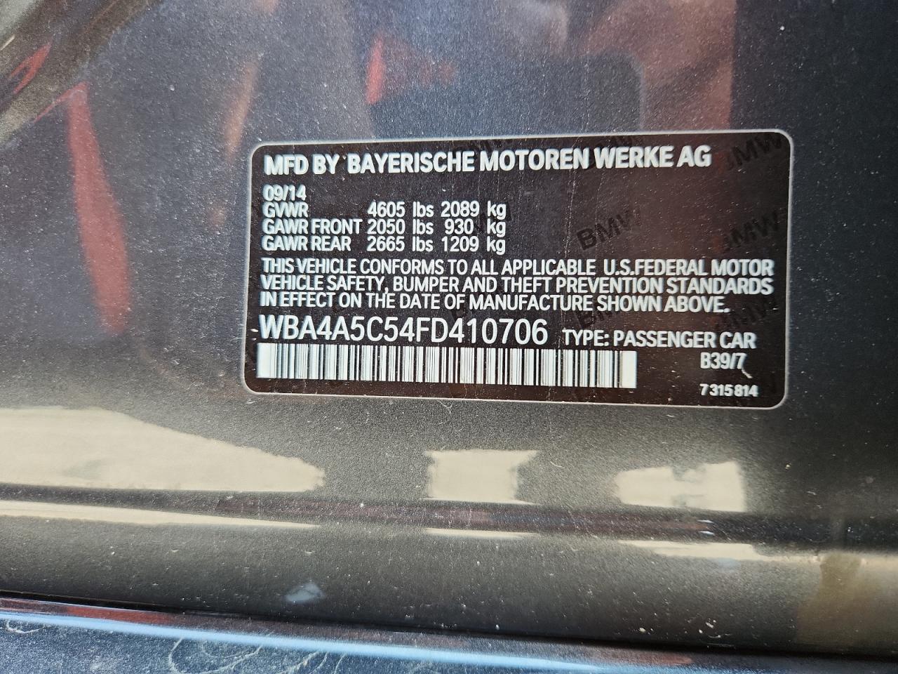2015 BMW 428 I Gran Coupe VIN: WBA4A5C54FD410706 Lot: 59371185