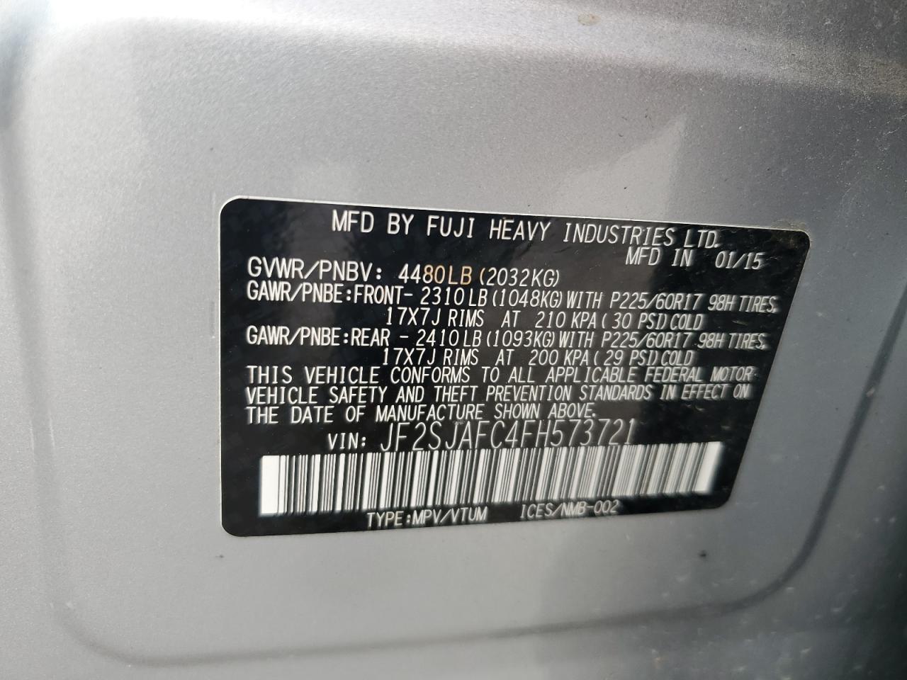 2015 Subaru Forester 2.5I Premium VIN: JF2SJAFC4FH573721 Lot: 62471845