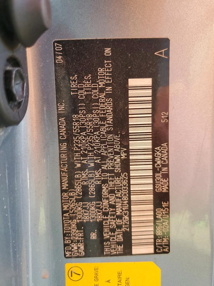 2008 Lexus Rx 350 VIN: 2T2GK31U48C033625 Lot: 67348635