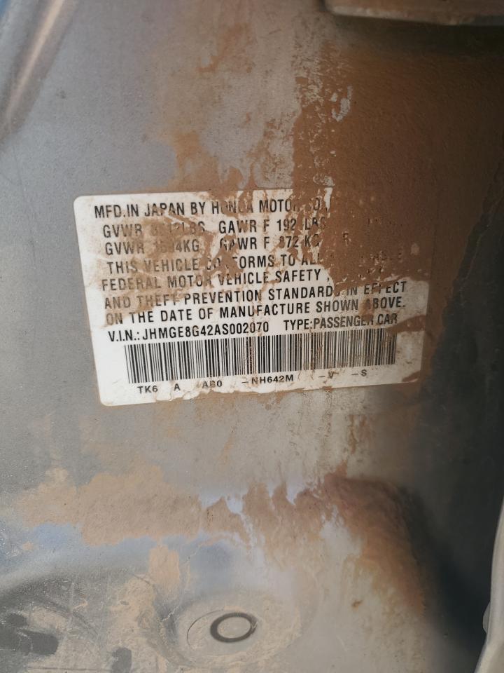 2010 Honda Fit Sport VIN: JHMGE8G42AS002070 Lot: 62596855