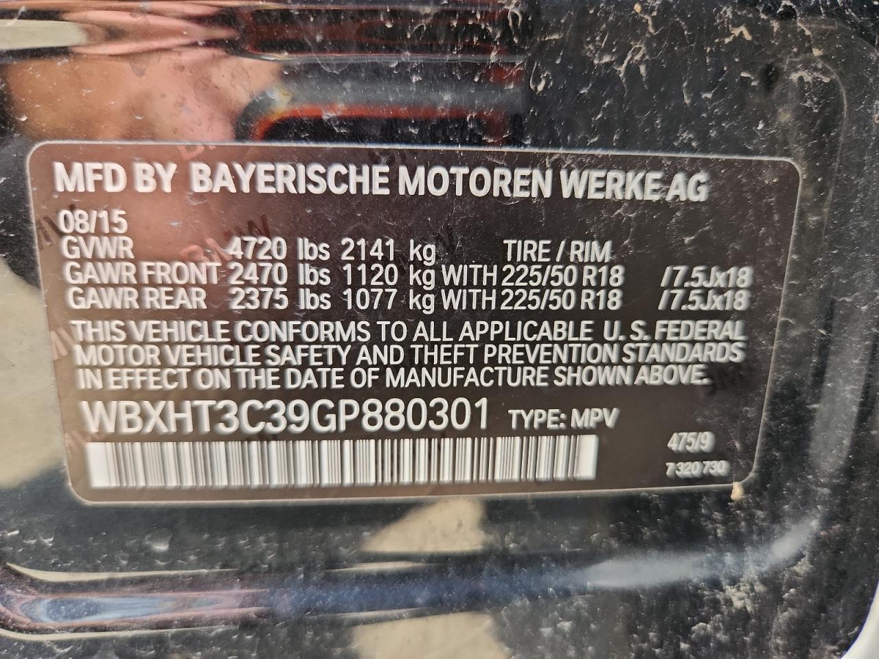 2016 BMW X1 xDrive28I VIN: WBXHT3C39GP880301 Lot: 61919115