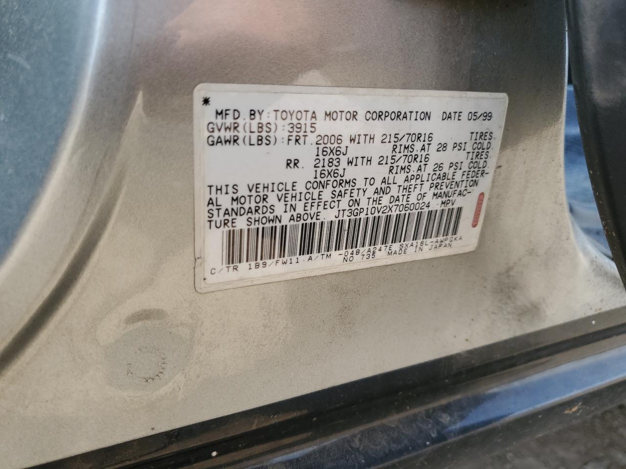 1999 Toyota Rav4 VIN: JT3GP10V2X7060024 Lot: 58290985