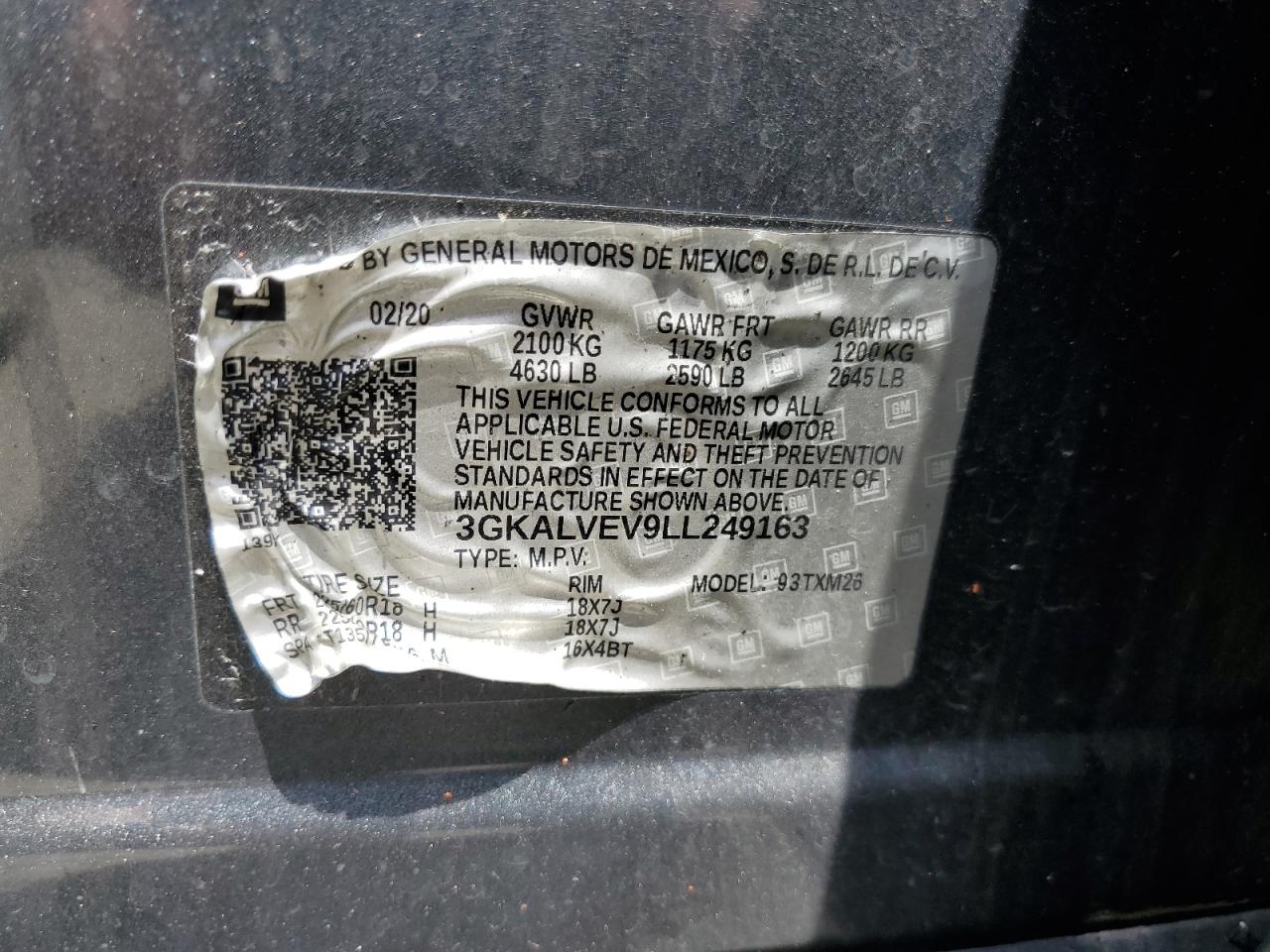 2020 GMC Terrain Slt VIN: 3GKALVEV9LL249163 Lot: 60260325