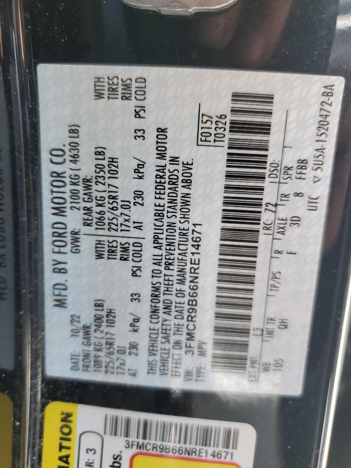2022 Ford Bronco Sport Big Bend VIN: 3FMCR9B66NRE14671 Lot: 59402495