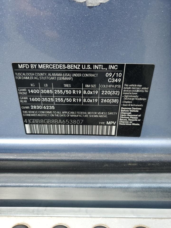 2011 Mercedes-Benz Ml 350 4Matic VIN: 4JGBB8GB8BA653807 Lot: 63074525