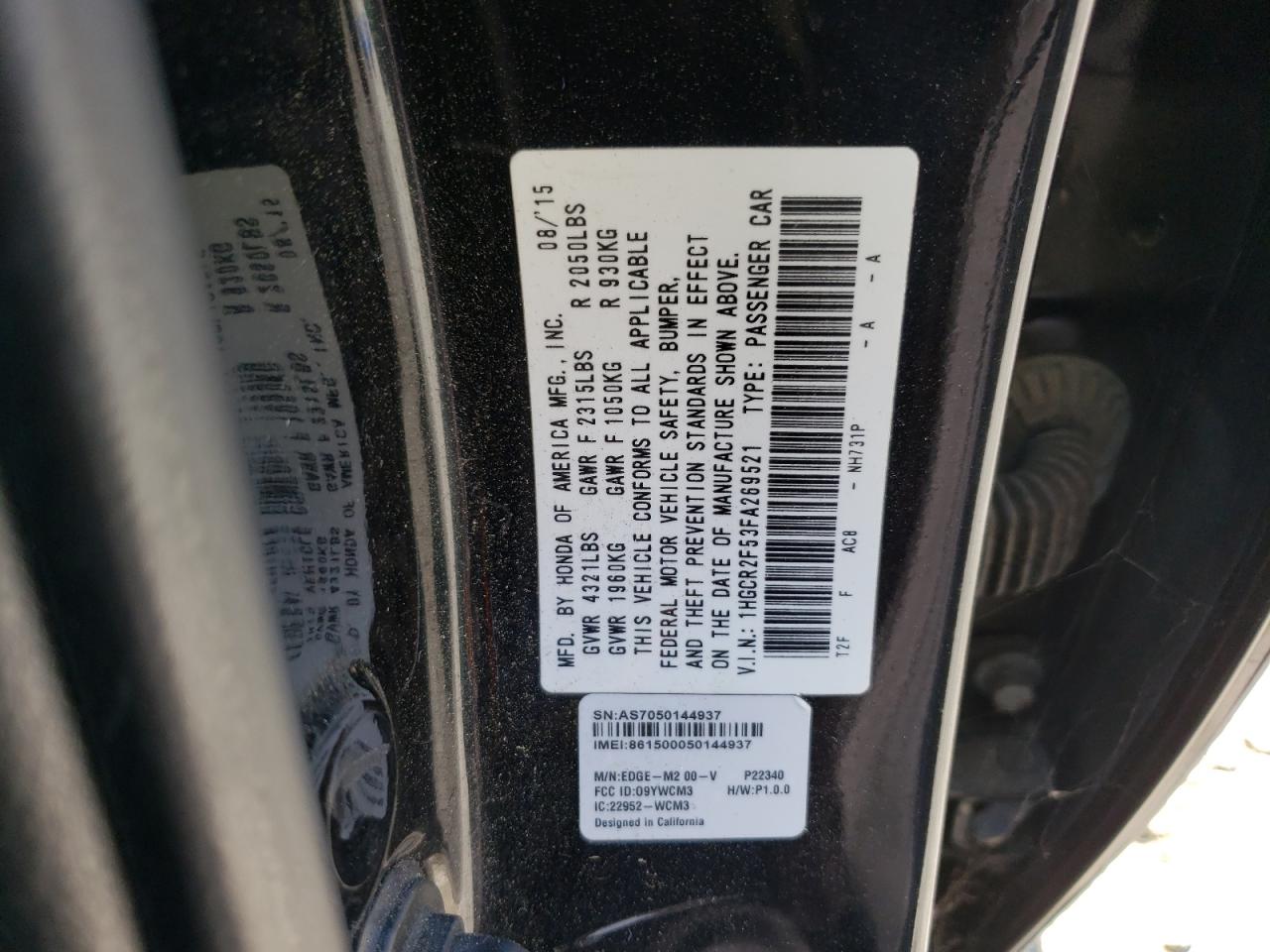 HONDA ACCORD 2015 VIN 1HGCR2F53FA269521 фото 12