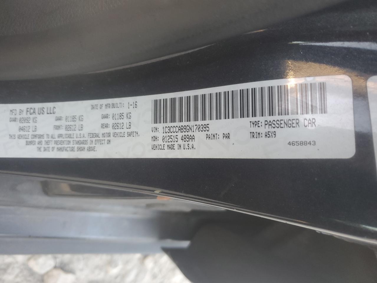 2016 Chrysler 200 Limited VIN: 1C3CCCAB9GN170395 Lot: 62646245