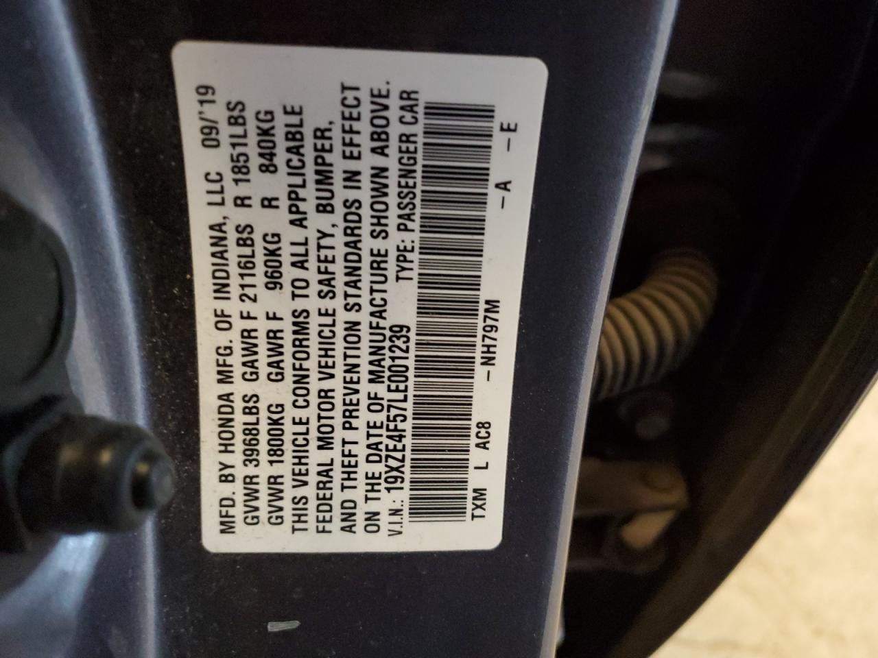 2020 Honda Insight Ex VIN: 19XZE4F57LE001239 Lot: 61580925