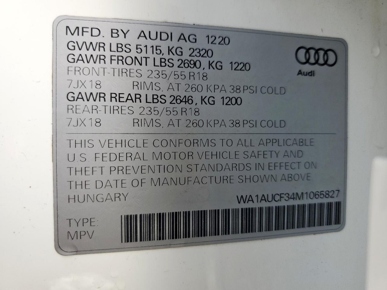2021 Audi Q3 Premium 40 VIN: WA1AUCF34M1065827 Lot: 62667245