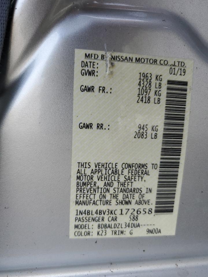 2019 Nissan Altima S VIN: 1N4BL4BV3KC172658 Lot: 60035525