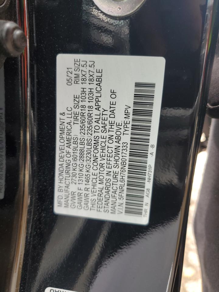 2022 Honda Odyssey Exl VIN: 5FNRL6H76NB017333 Lot: 61392315