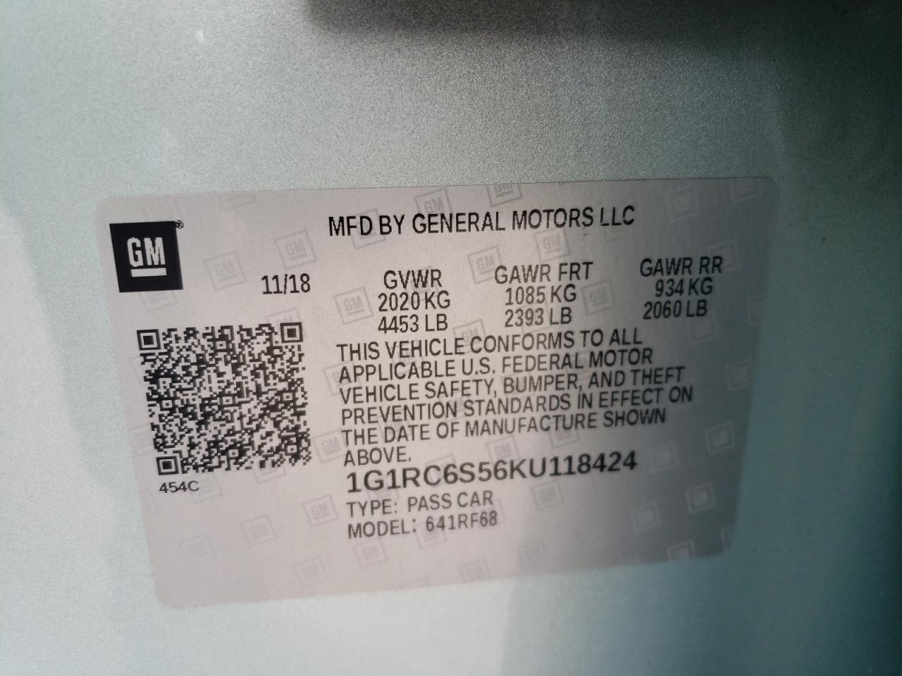 2019 Chevrolet Volt Lt VIN: 1G1RC6S56KU118424 Lot: 62611945