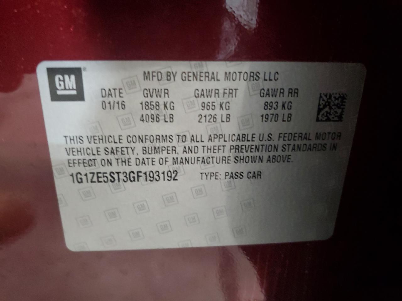 CHEVROLET MALIBU 2016 VIN 1G1ZE5ST3GF193192 zdjęcie 12