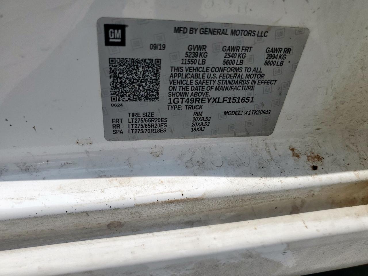 2020 GMC Sierra K2500 Denali VIN: 1GT49REYXLF151651 Lot: 59951445