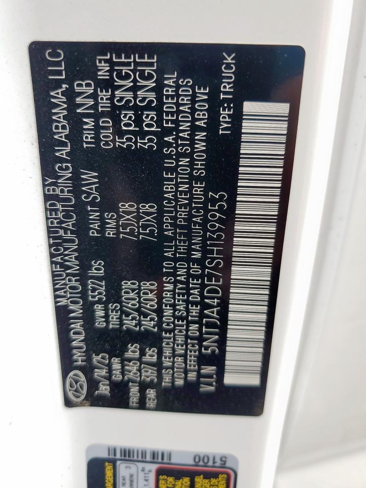 2025 Hyundai Santa Cruz Se VIN: 5NTJA4DE7SH139953 Lot: 59286435
