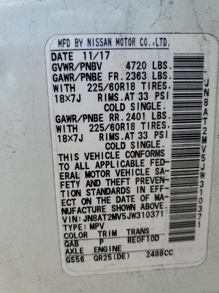 2018 Nissan Rogue S VIN: JN8AT2MV5JW310371 Lot: 62673955
