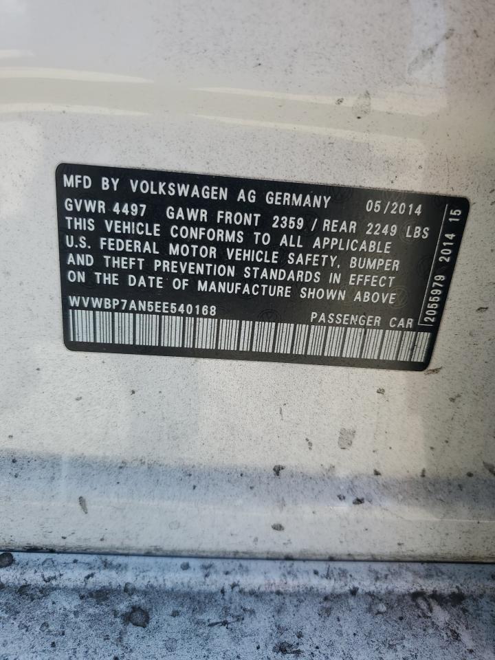 2014 Volkswagen Cc Sport VIN: WVWBP7AN5EE540168 Lot: 62390175