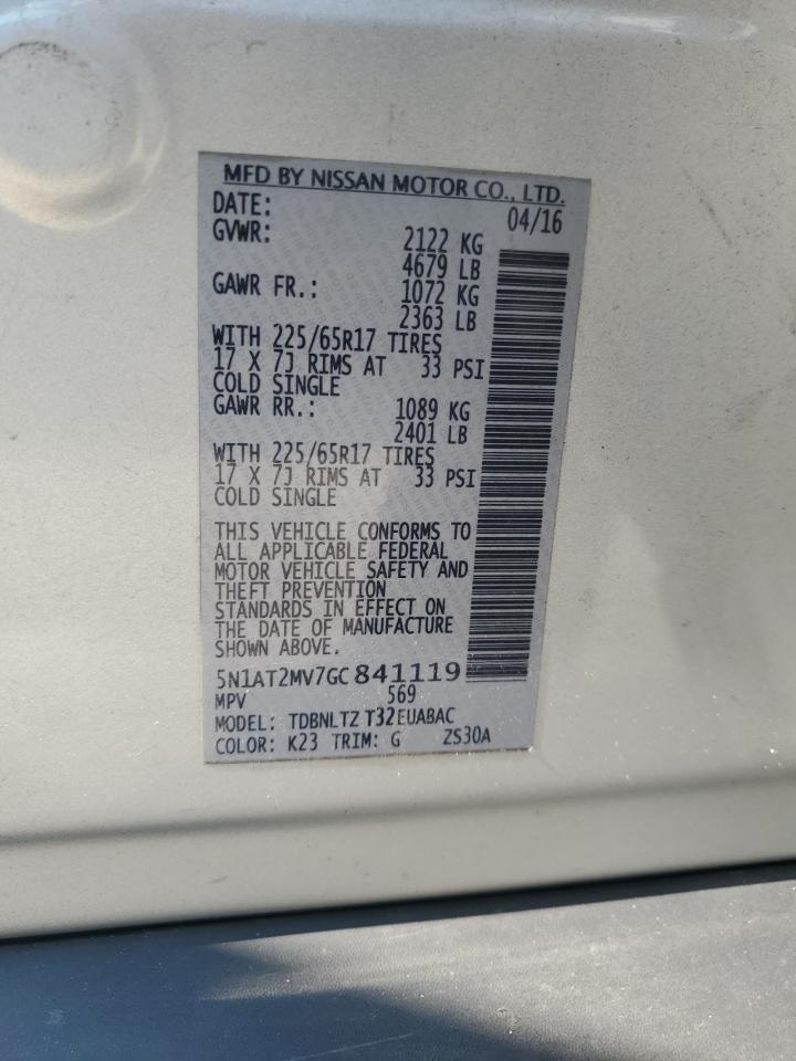 2016 Nissan Rogue S VIN: 5N1AT2MV7GC841119 Lot: 62417895