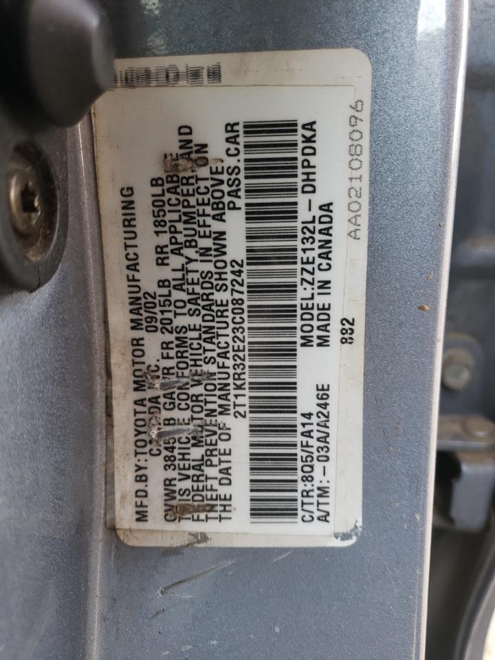 2003 Toyota Corolla Matrix Xr VIN: 2T1KR32E23C087242 Lot: 65115035