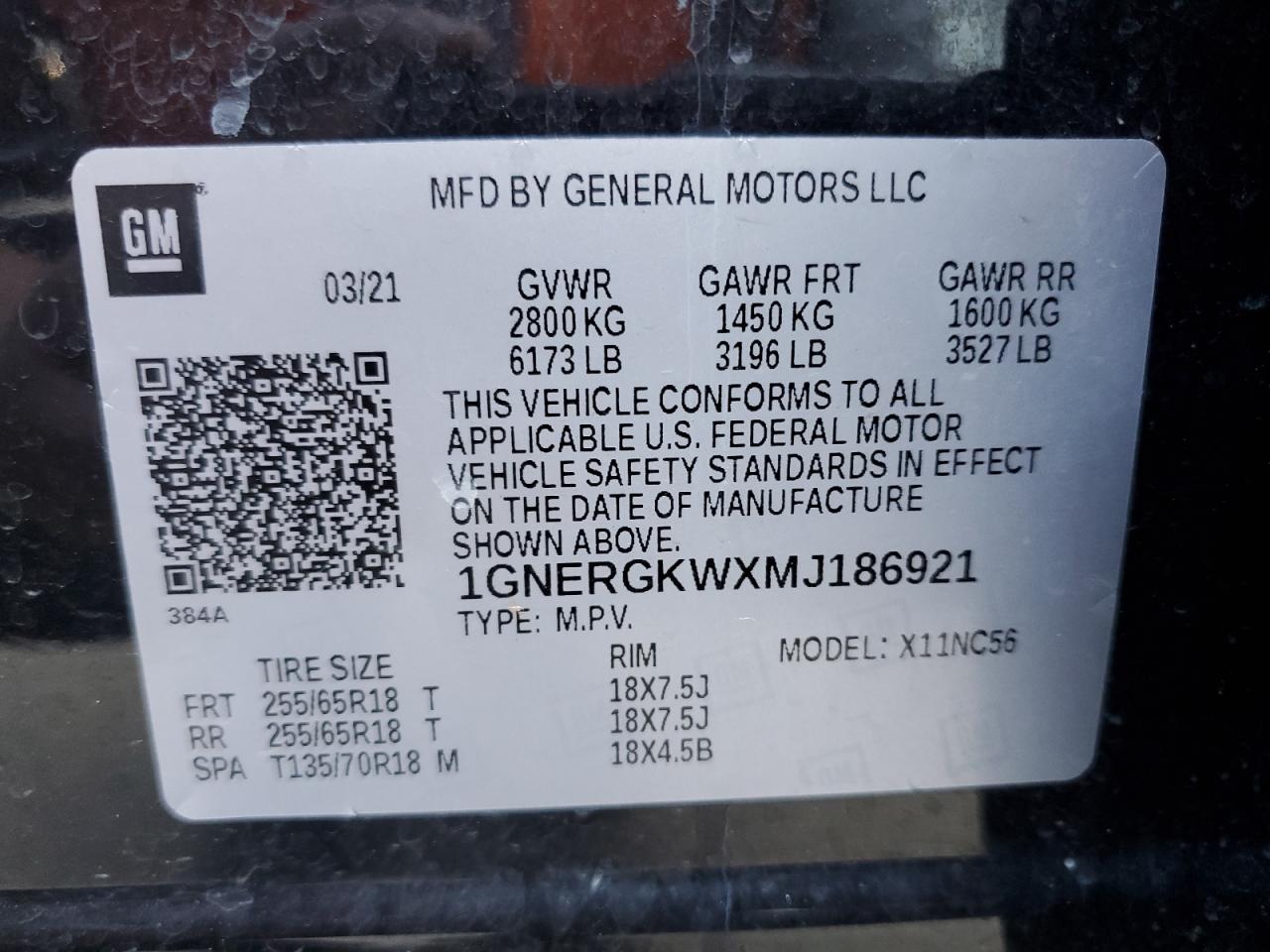 2021 Chevrolet Traverse Lt VIN: 1GNERGKWXMJ186921 Lot: 60914075