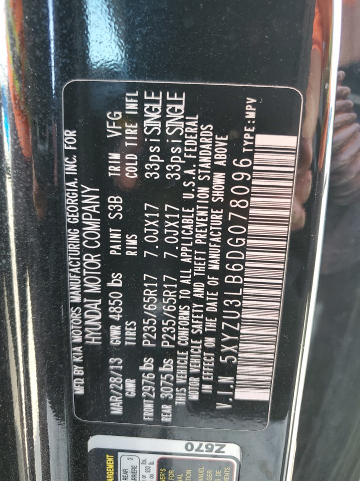 2013 Hyundai Santa Fe Sport VIN: 5XYZU3LB6DG078096 Lot: 62892055