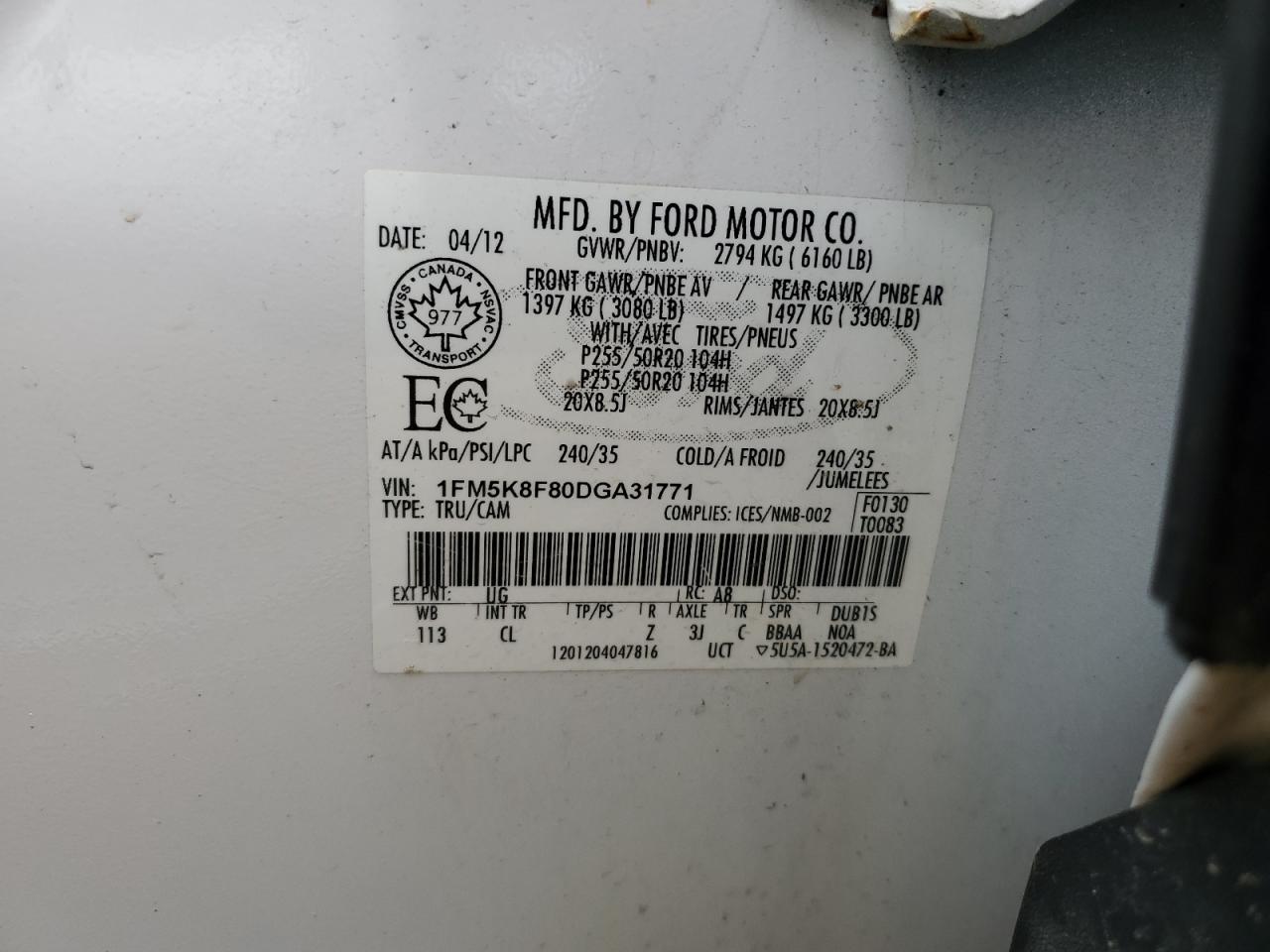 FORD EXPLORER 2013 VIN 1FM5K8F80DGA31771 фото 13