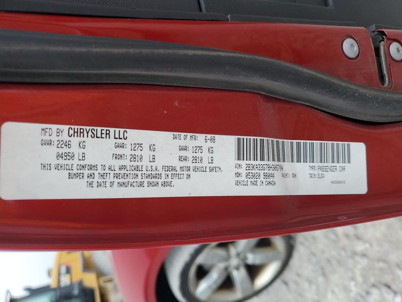 2008 Dodge Charger Sxt VIN: 2B3KA33G78H306704 Lot: 60750775