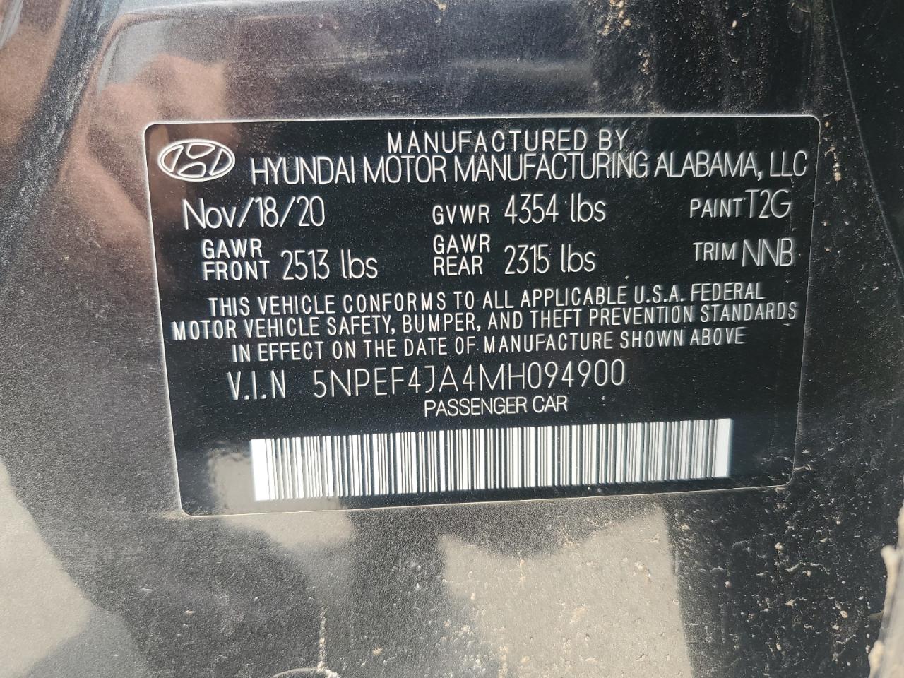 2021 Hyundai Sonata Sel VIN: 5NPEF4JA4MH094900 Lot: 58994395
