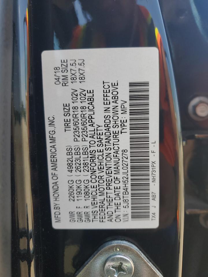 2018 Acura Rdx Technology VIN: 5J8TB4H52JL027278 Lot: 62238565