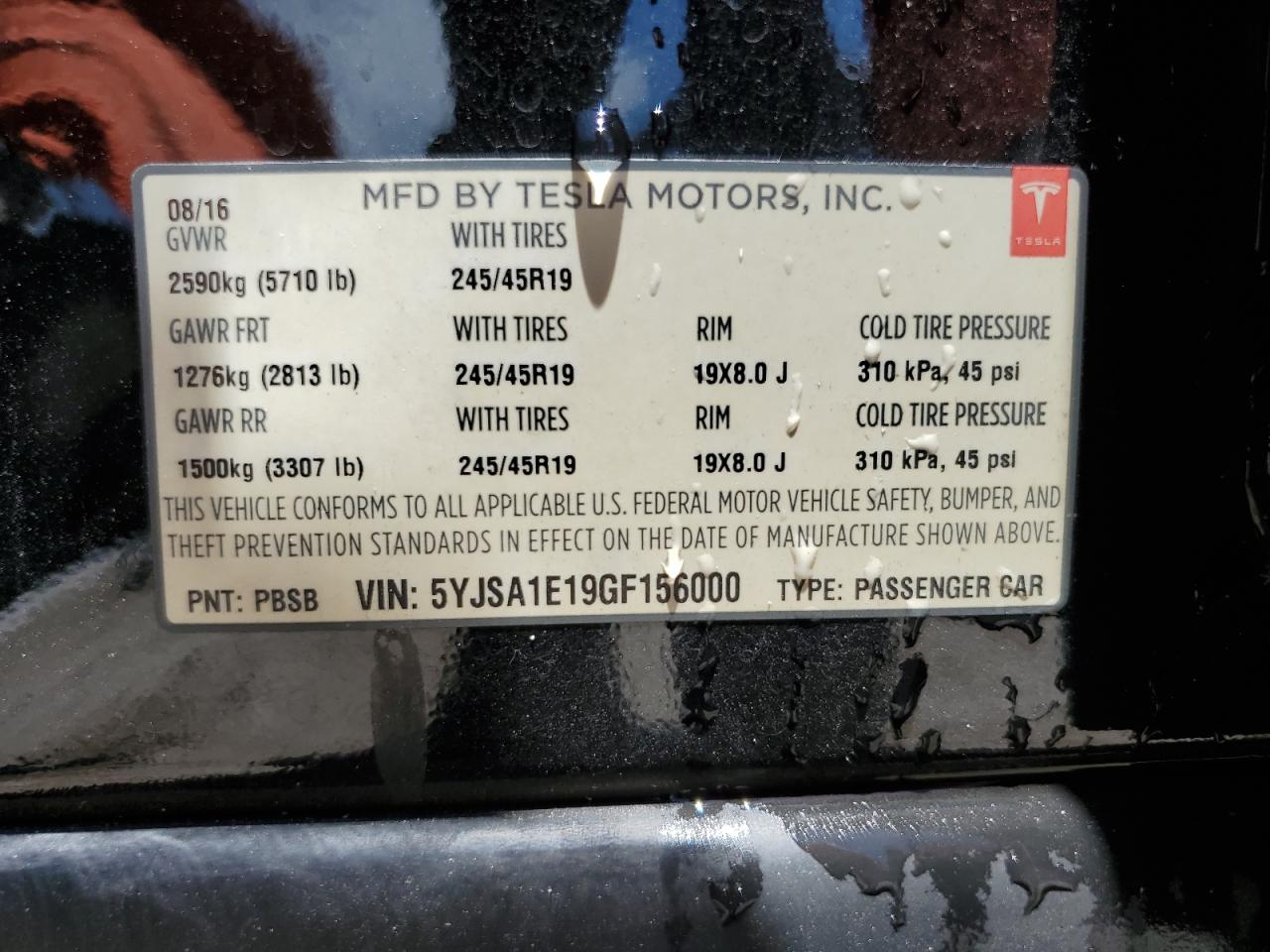 2016 Tesla Model S VIN: 5YJSA1E19GF156000 Lot: 62673435