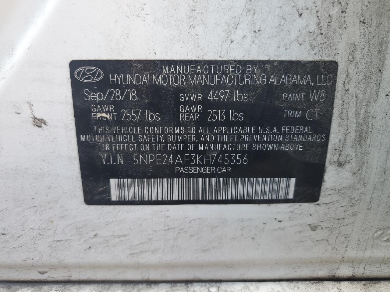 HYUNDAI SONATA 2019 VIN 5NPE24AF3KH745356 photo 13