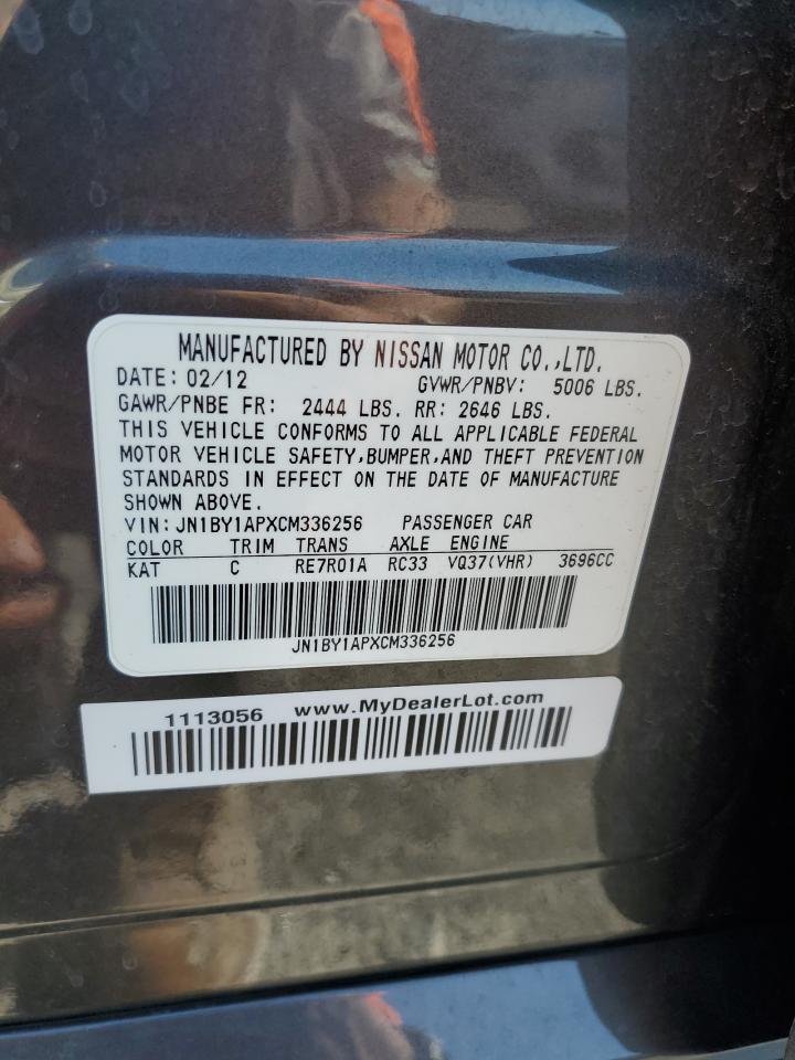 2012 Infiniti M37 VIN: JN1BY1APXCM336256 Lot: 62885935