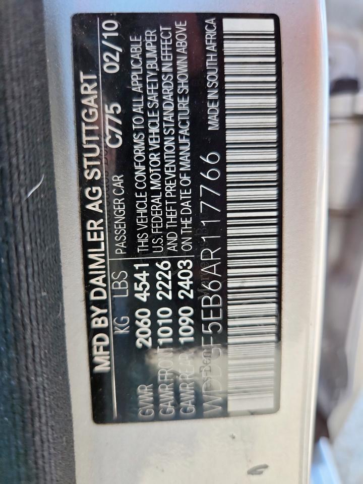 2010 Mercedes-Benz C 300 VIN: WDDGF5EB6AR117766 Lot: 59296185
