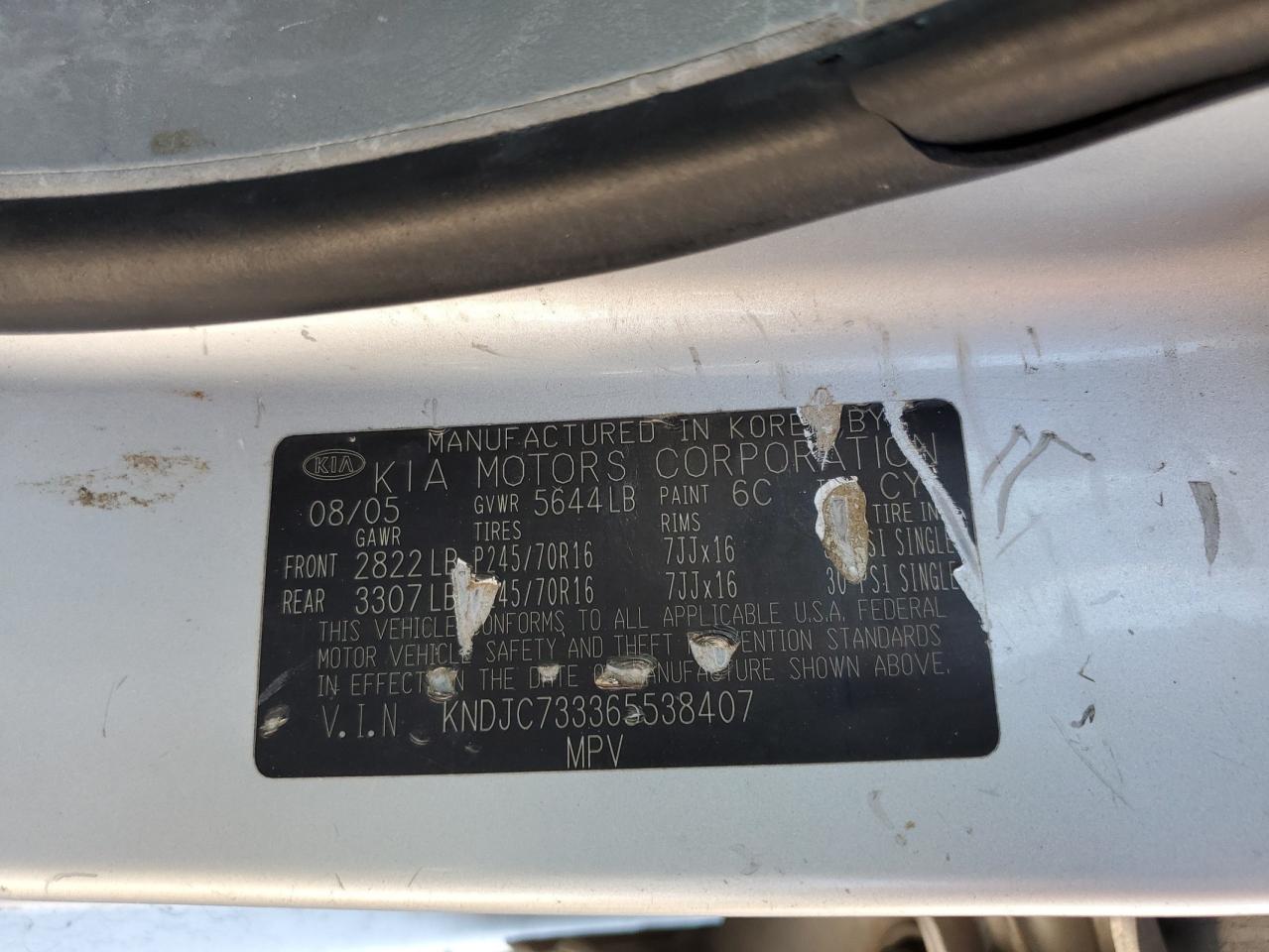 2006 Kia Sorento Ex VIN: KNDJC733365538407 Lot: 61269795