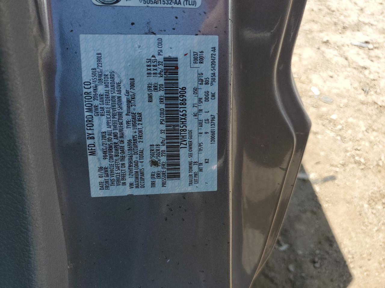 2006 Ford Mustang Gt VIN: 1ZVHT85HX65186906 Lot: 59164775