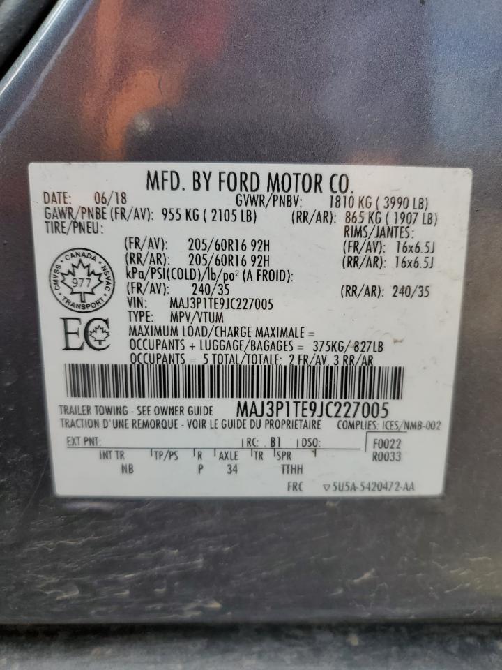 2018 Ford Ecosport Se VIN: MAJ3P1TE9JC227005 Lot: 62011385