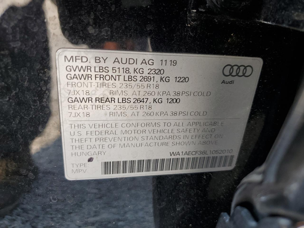 2020 Audi Q3 Premium VIN: WA1AECF36L1052010 Lot: 59052985