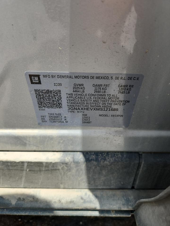 2021 Chevrolet Equinox Ls VIN: 3GNAXHEVXMS121689 Lot: 63194435