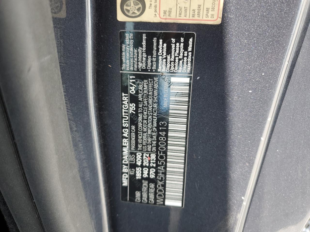2012 Mercedes-Benz Slk 350 VIN: WDDPK5HA5CF008413 Lot: 60976735