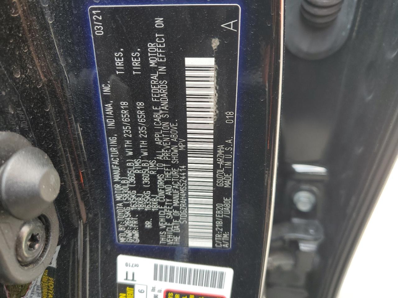 2021 Toyota Highlander Xle VIN: 5TDGZRAH4MS524414 Lot: 61860485