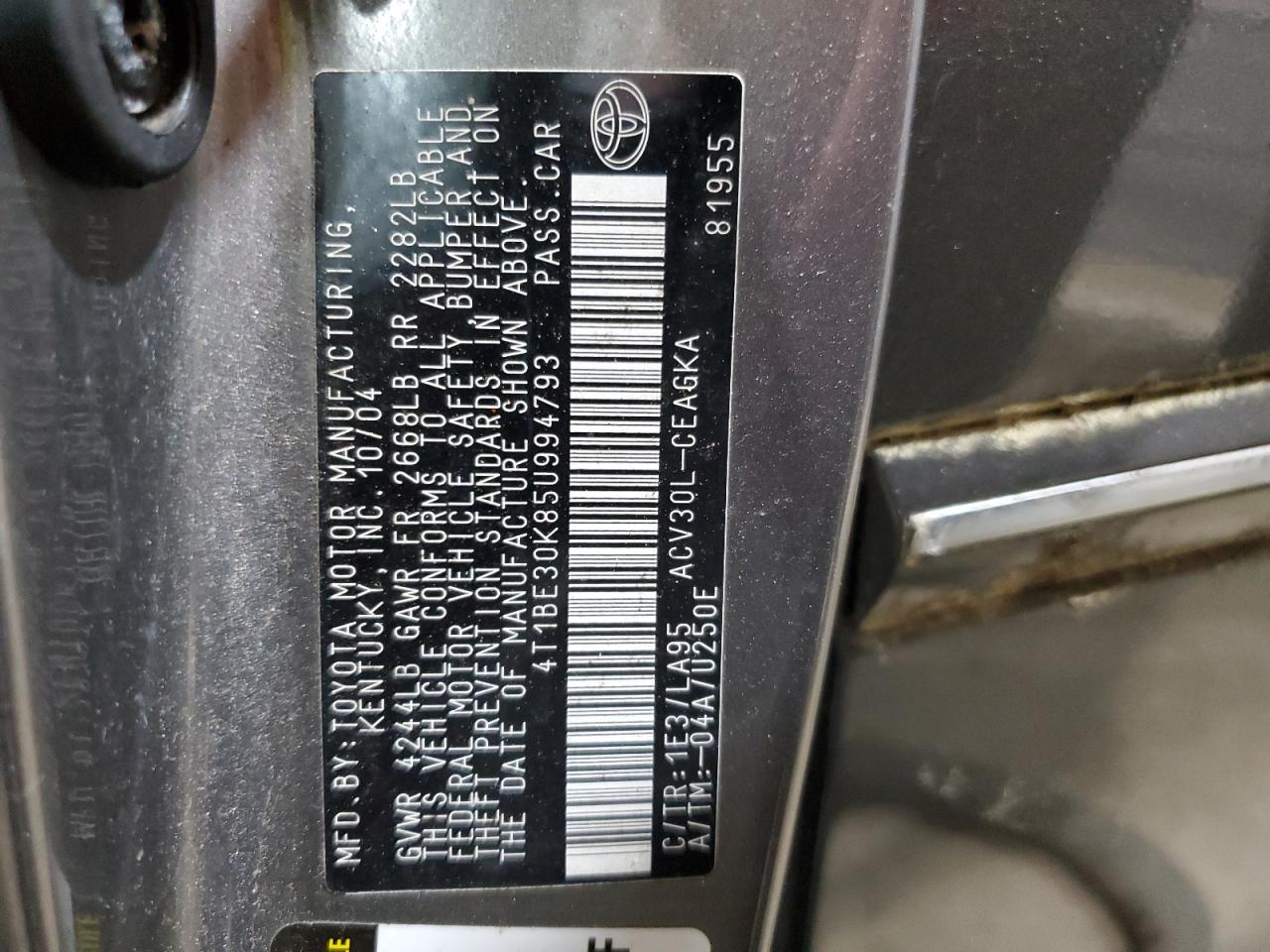 2005 Toyota Camry Le VIN: 4T1BE30K85U994793 Lot: 61396685