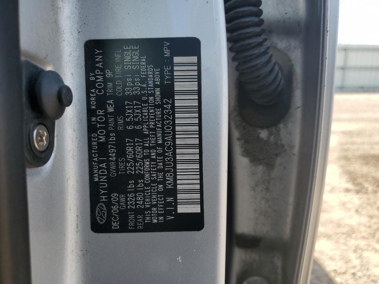 2010 Hyundai Tucson Gls VIN: KM8JU3AC9AU032342 Lot: 61873765