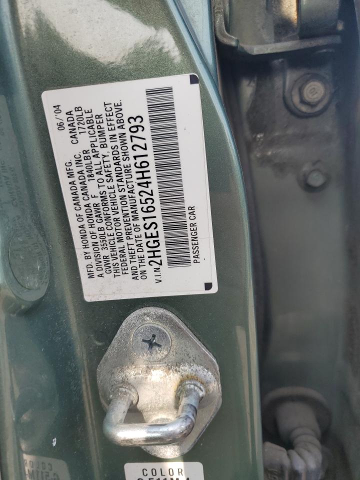 2004 Honda Civic Lx VIN: 2HGES16524H612793 Lot: 58887835