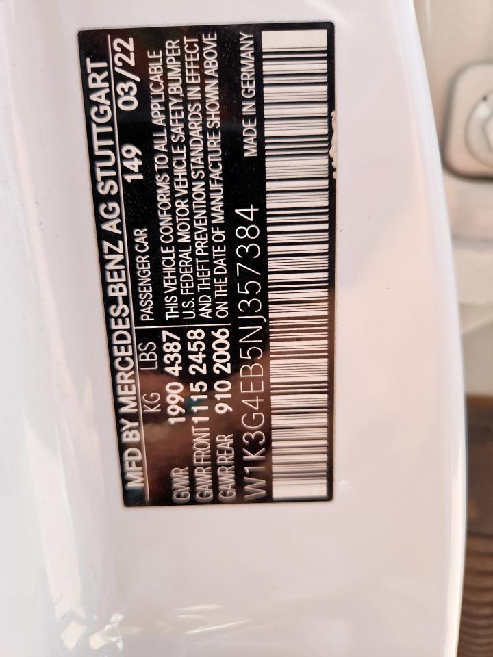 2022 Mercedes-Benz A 220 VIN: W1K3G4EB5NJ357384 Lot: 60940515